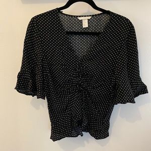 H&M polka dot ruched front blouse